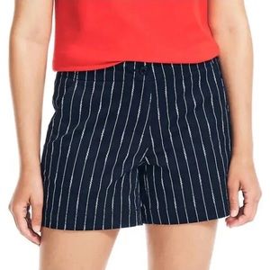 Nautica Womens Shorts Navy Blue Striped Twill Chino Midrise Pockets Side-Slit 8